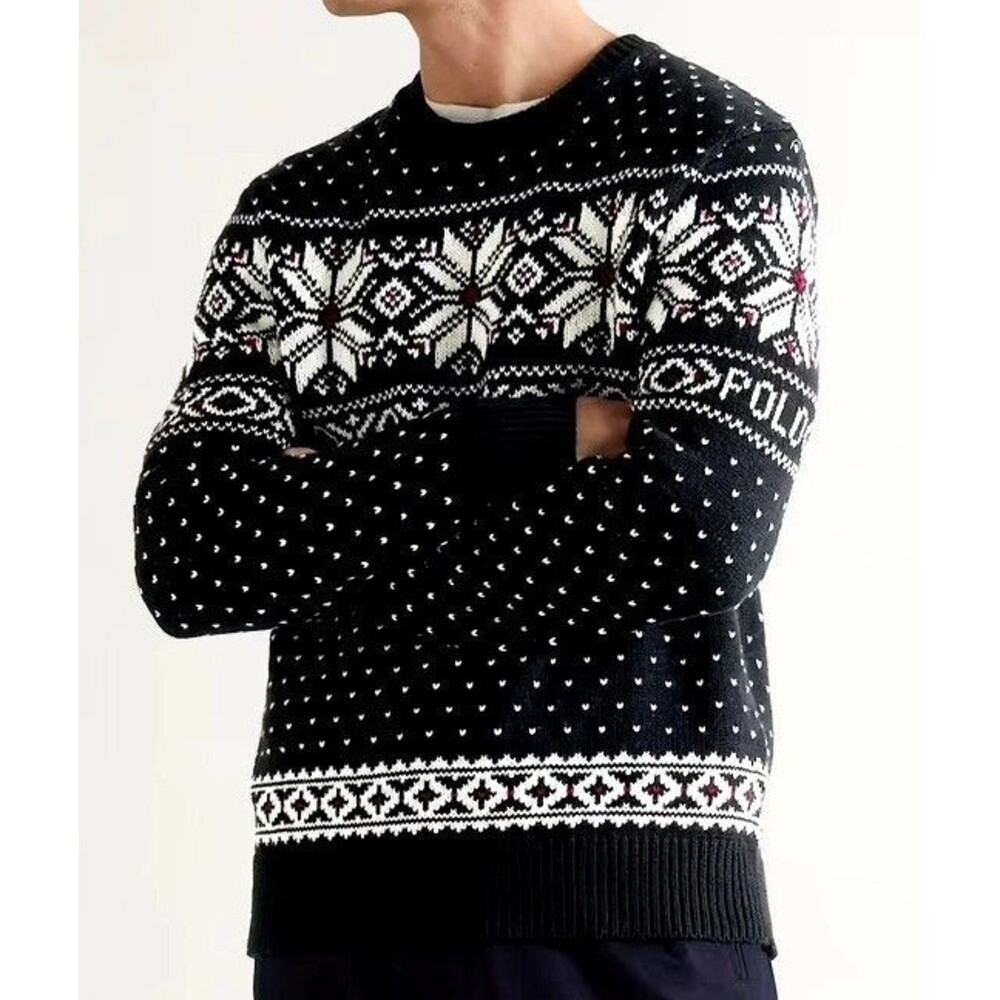 Polo Ralph Lauren Mens Fair Isle Snowflake Cotton Cashmere Sweater Size LARGE